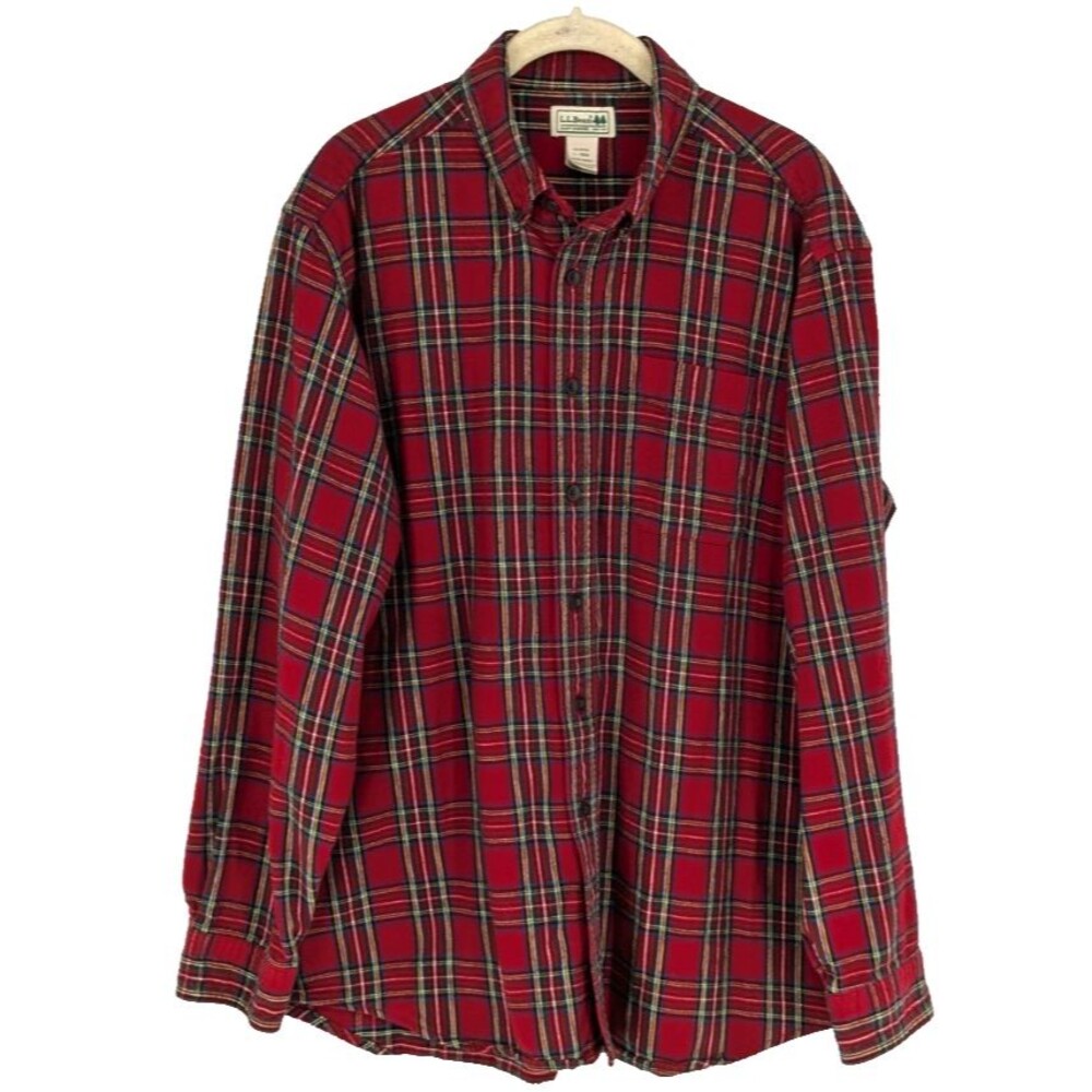 L.L.BEAN Blouse Large Red Plaid 100% Cotton Western Preppy  Academia